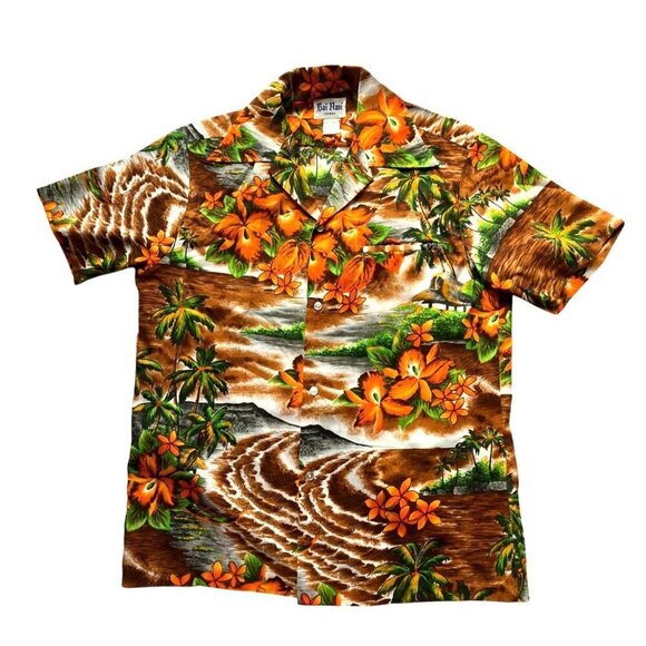 Vintage Kai Nani Hawaiian Shirt M Dagger Short Sleeves Pocket Hibiscus Hawaii - Picture 3 of 5